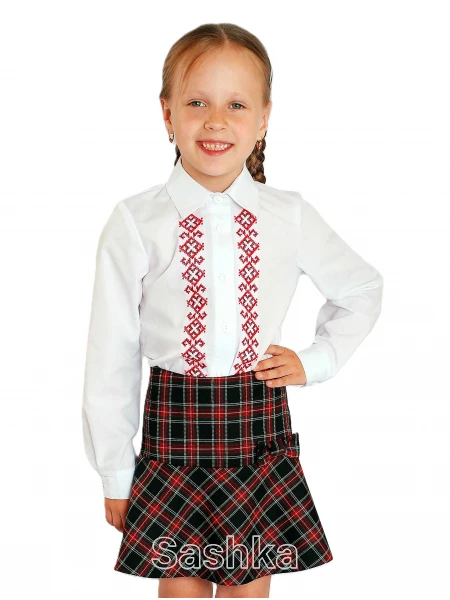 Спідниця для дівчинки Sashka  шкільна з бантом чорно-червона клітинка (напіввовна), розмір 116-146